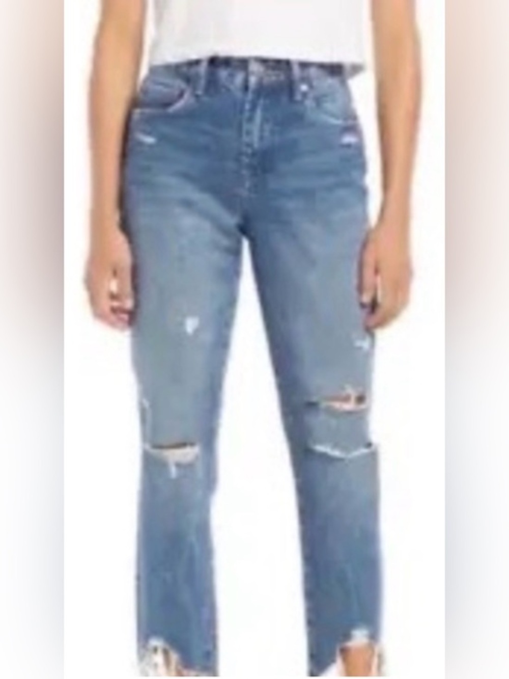 Blank NYC the Madison Crop Distressed Mid-Blue Straight Leg Jeans size 27